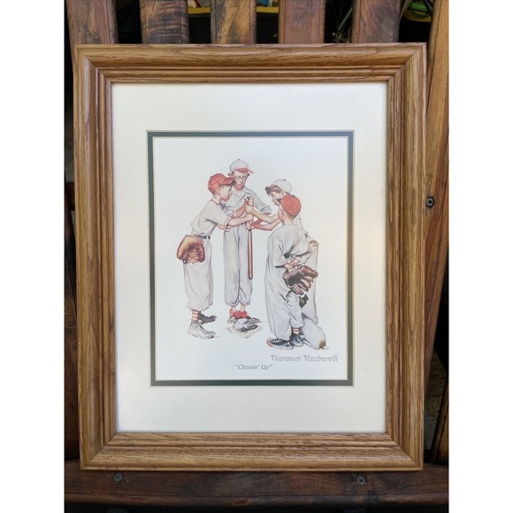 Norman Rockwell Oak Frame Matted, Glare Resistant Glass Boys Playing baseball